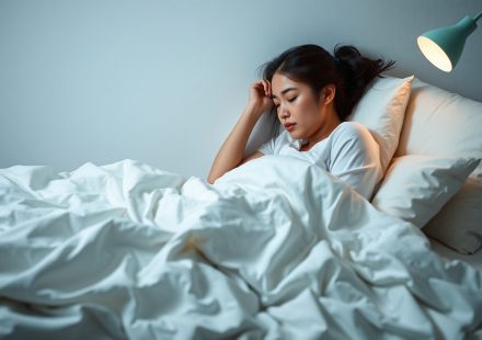 Orang berbaring di tempat tidur dengan lampu malam lembut