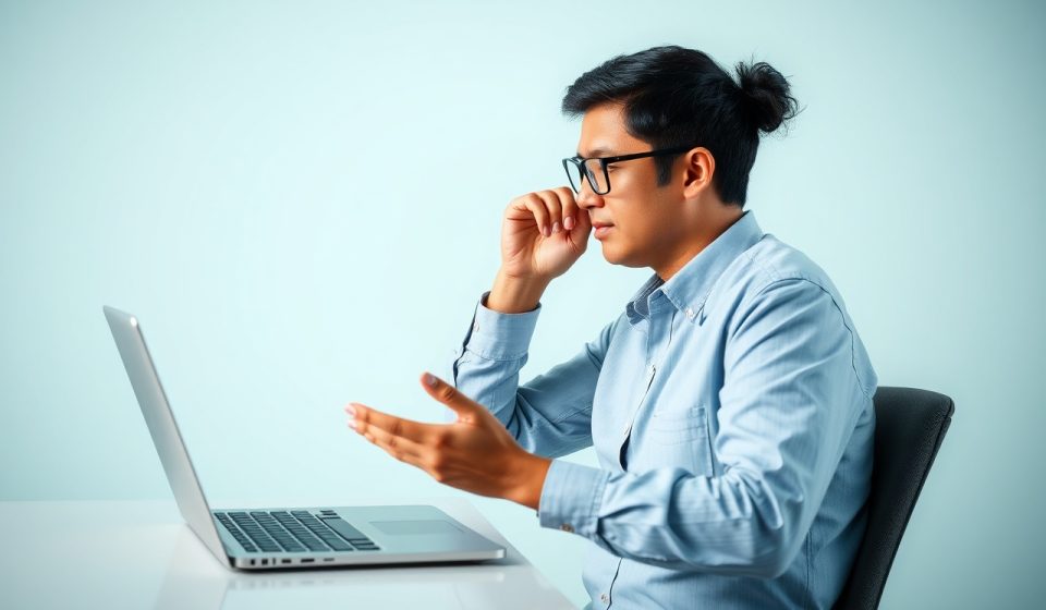 Orang sedang melakukan teknik pernapasan relaksasi di kantor