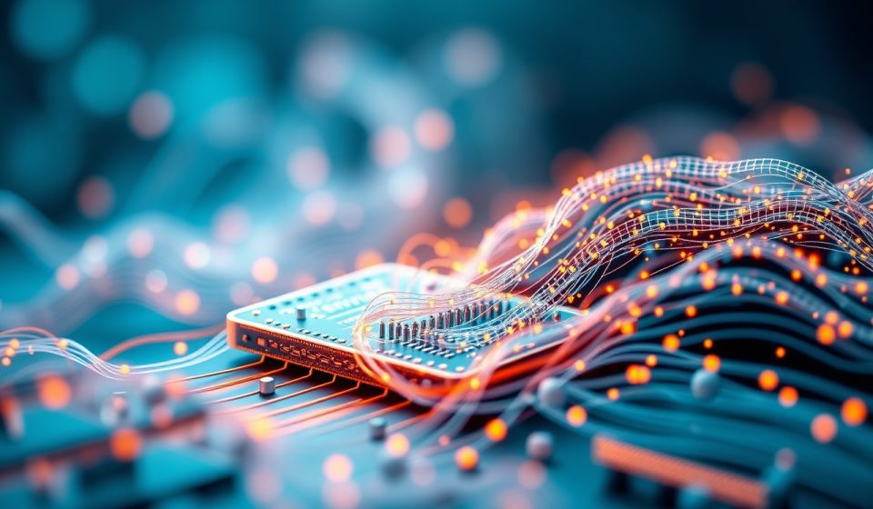 Ilustrasi jaringan edge computing dengan perangkat IoT di tepi jaringan