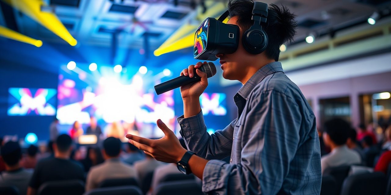 Penonton menikmati konser virtual dengan headset VR di ruang tamu