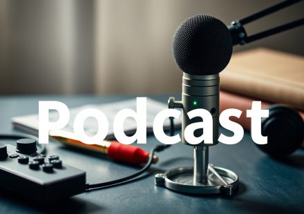 Ilustrasi mikrofon dan logo podcast di Indonesia