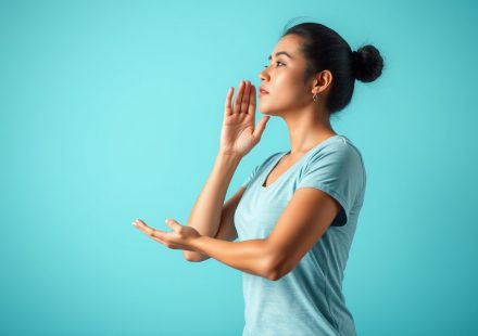 Orang sedang melakukan teknik pernapasan box breathing dengan tangan di perut