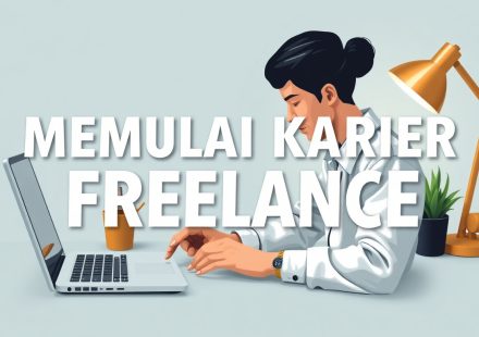 Ilustrasi seseorang bekerja sebagai freelancer di depan laptop