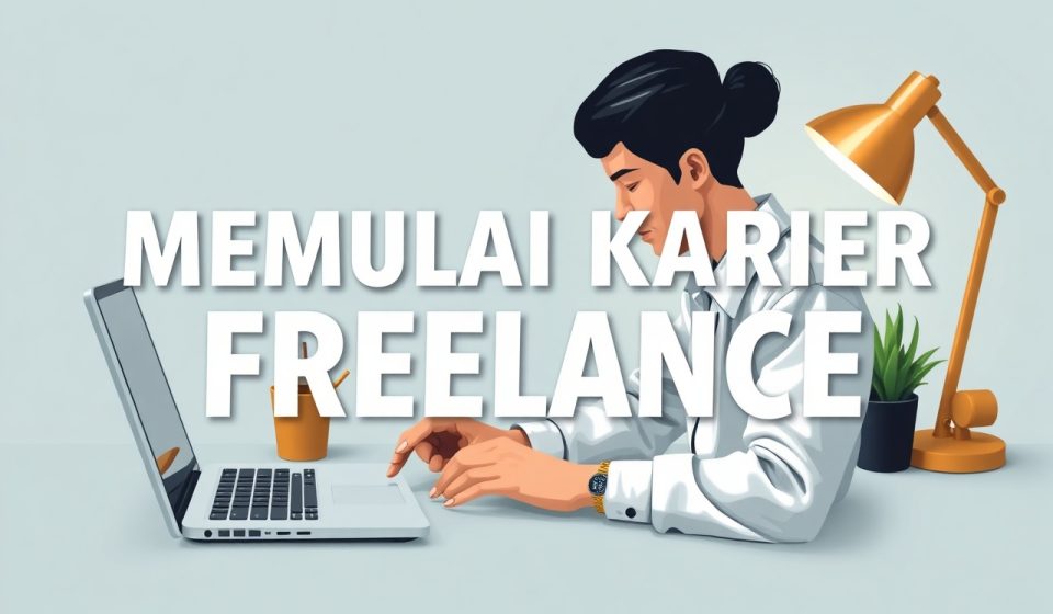Ilustrasi seseorang bekerja sebagai freelancer di depan laptop