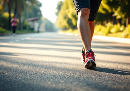 Orang berjalan kaki di taman pagi hari