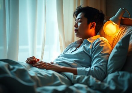 Orang tidur nyenyak di kamar dengan pencahayaan lembut