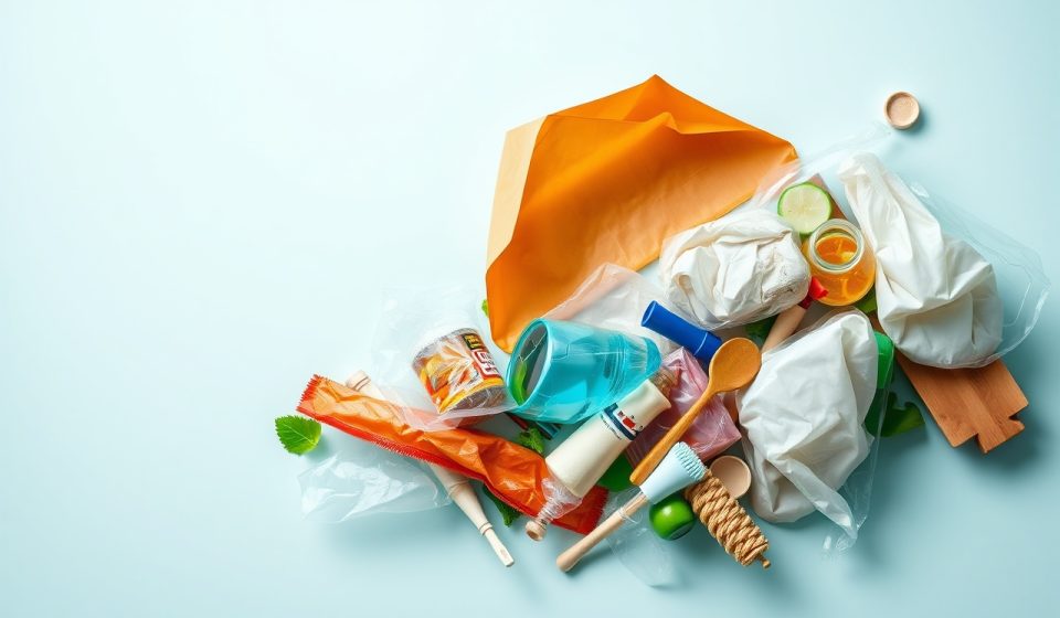 Gambar ilustrasi gaya hidup zero waste dengan botol kaca dan tas belanja kain