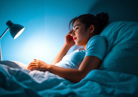 Ilustrasi lampu terapi cahaya biru di kamar tidur