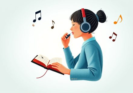 Orang mendengarkan headphone sambil bersantai di ruangan dengan pencahayaan lembut