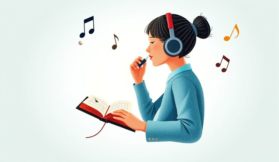 Orang mendengarkan headphone sambil bersantai di ruangan dengan pencahayaan lembut